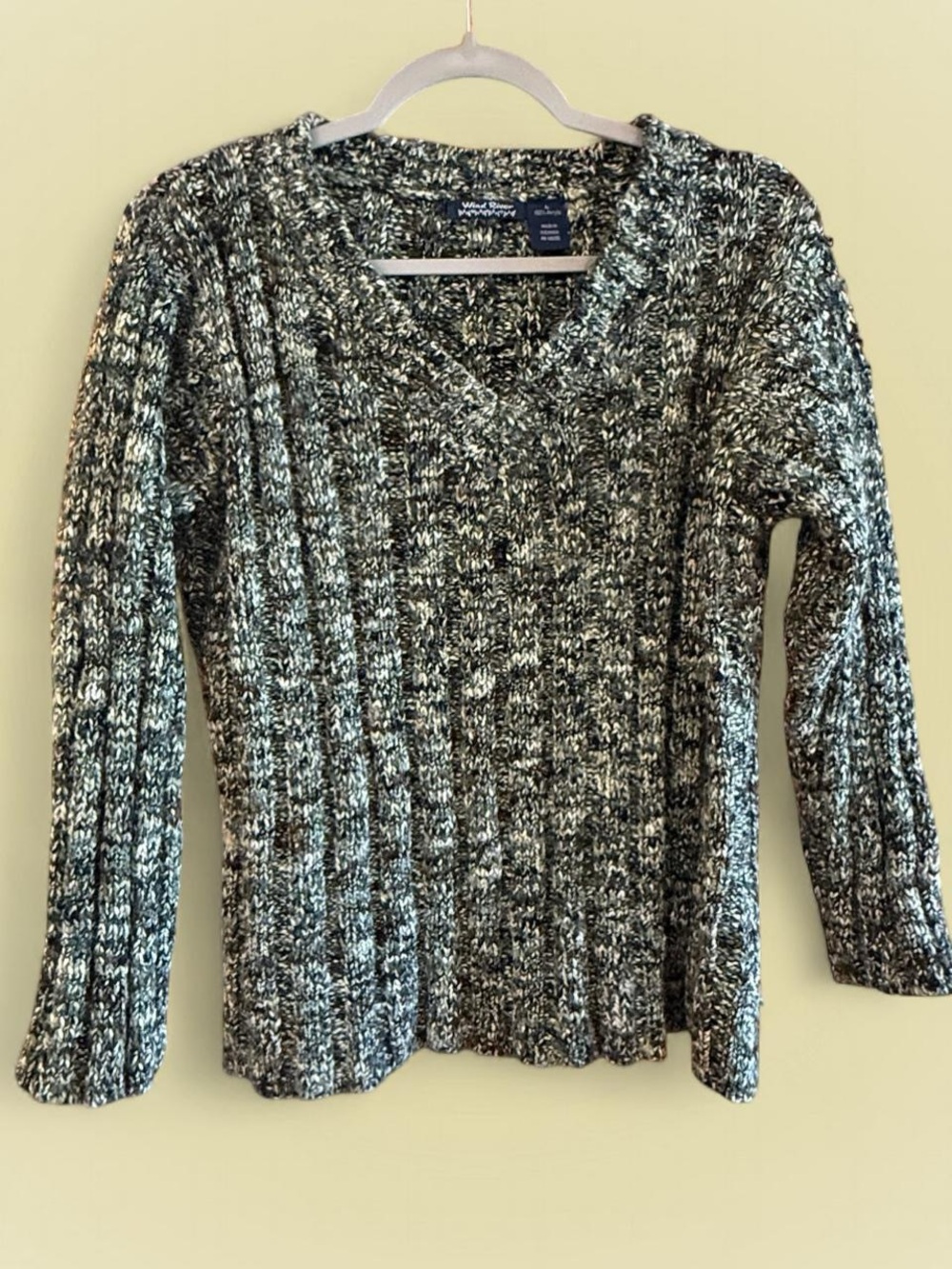 Multicolored Green Marled V-Neck Sweater